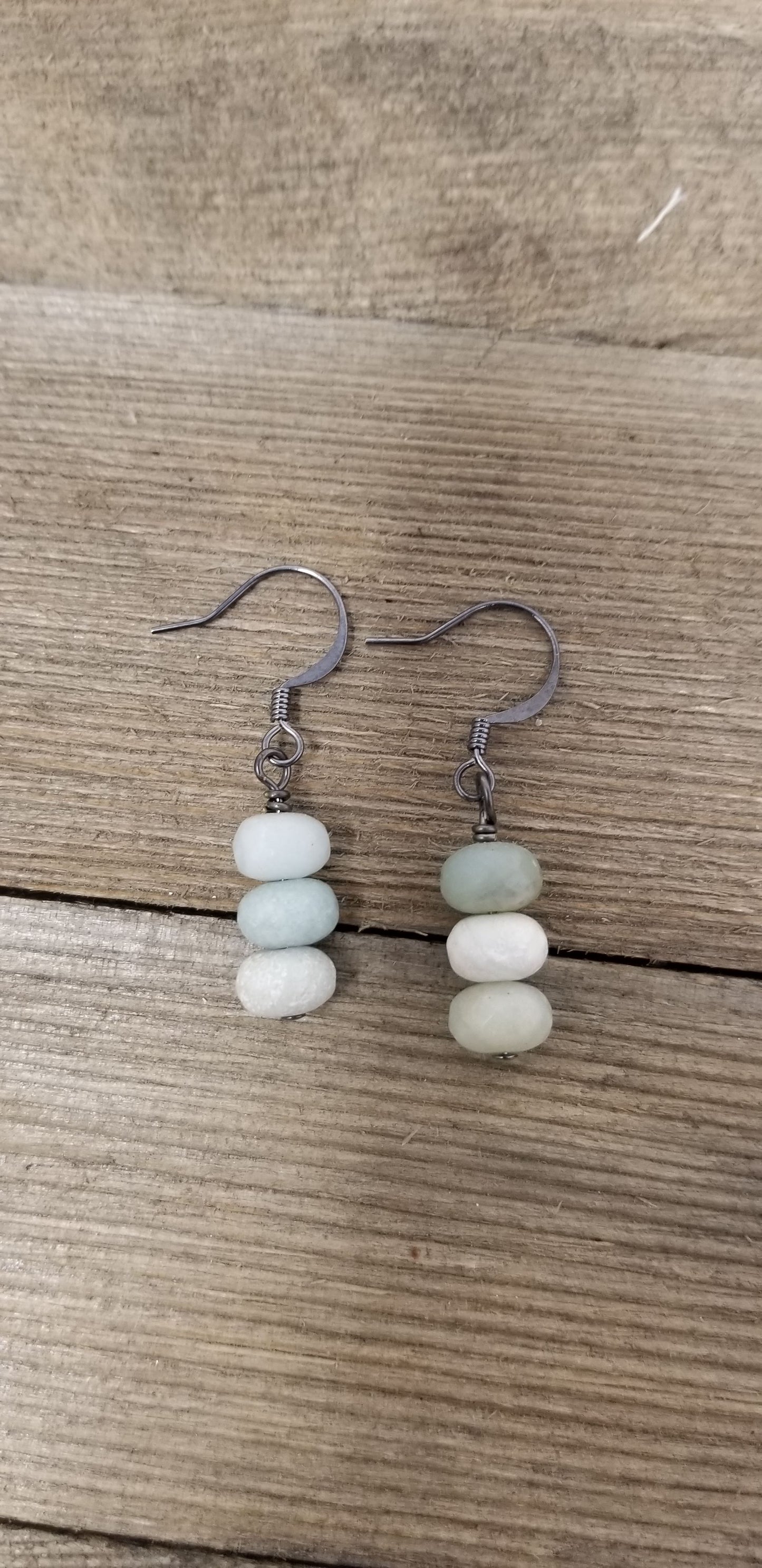 Three stone drop earrings--Aqua terra jasper, labradorite, or amazonite