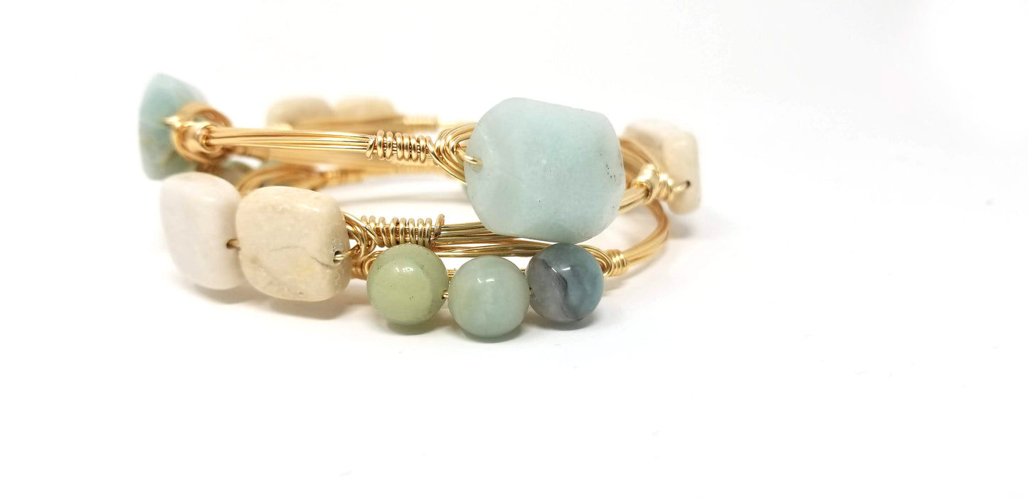 Amazonite bangle, amazonite cluster bangle, fieldstone bangle set
