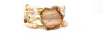 Neutral agate slice bangle, crystal oval bracelet, and white jade bangle set of 3 bracelets