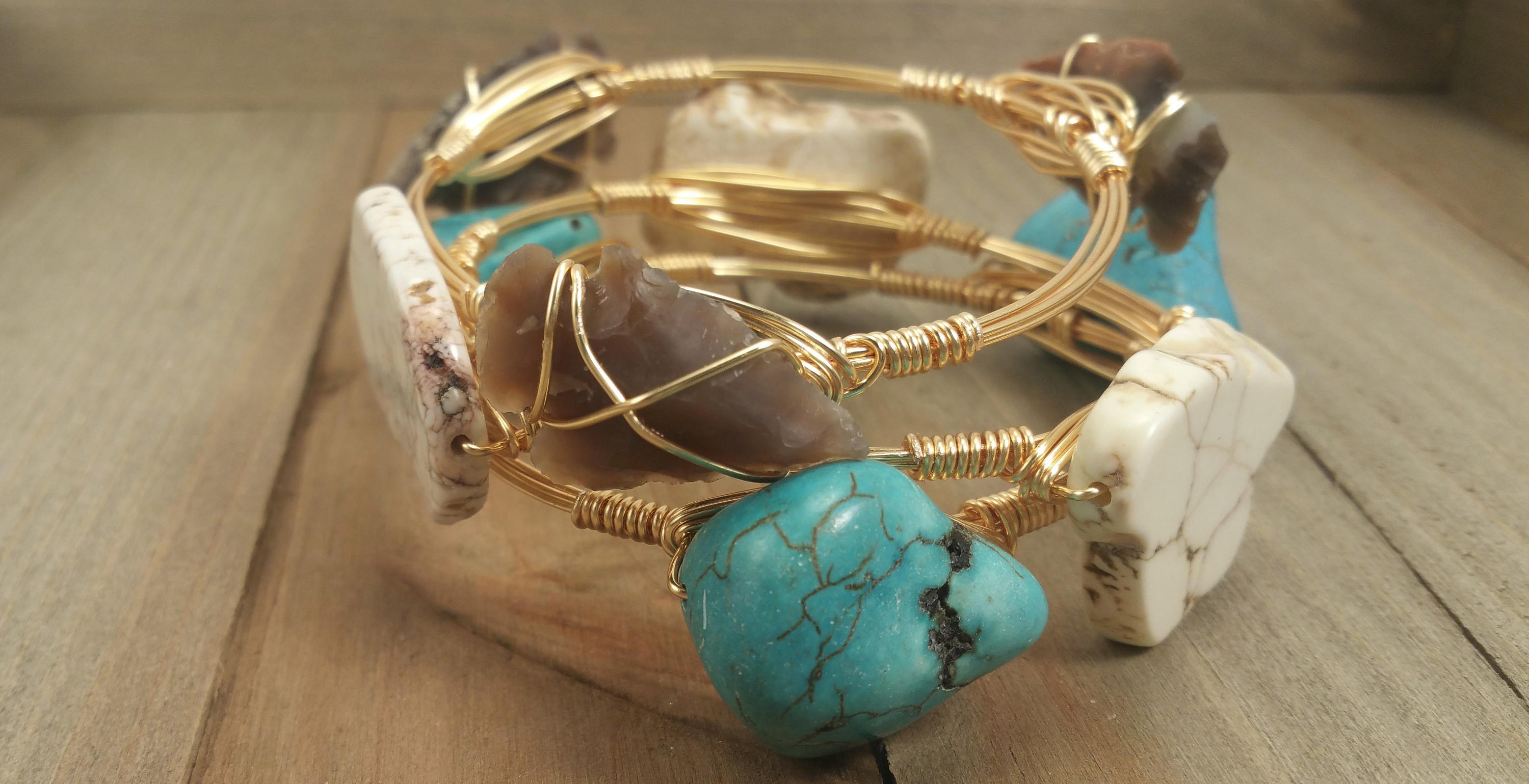 Turquoise nugget bangle bracelet