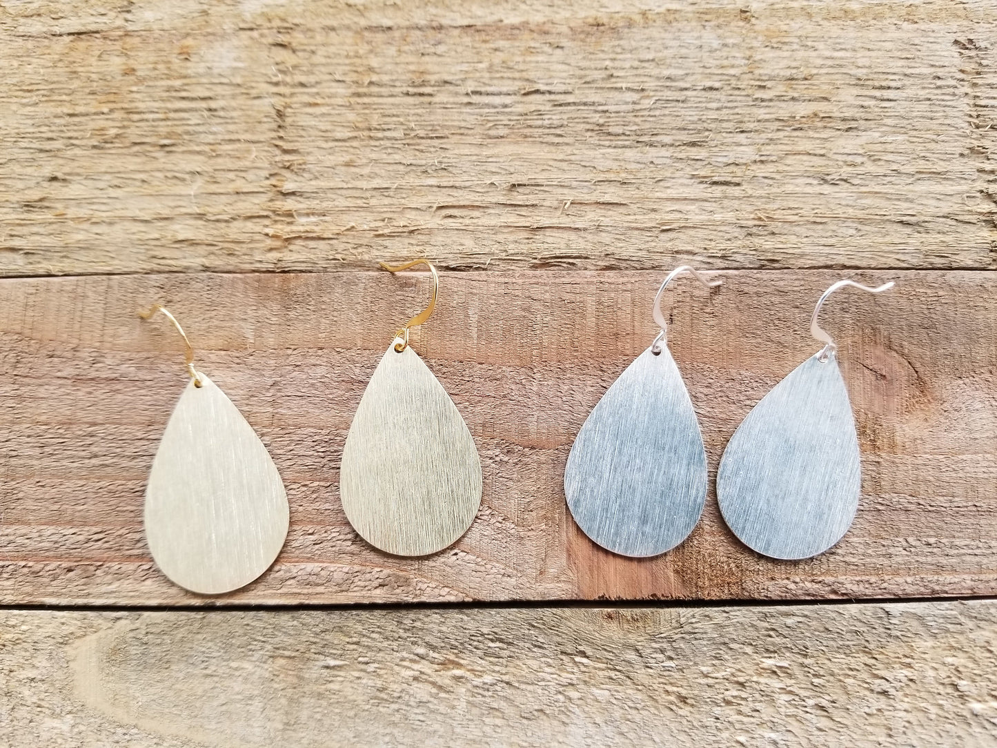 Brushed silver or gold teardrop earrings, brushed silver or gold light-weight earrings