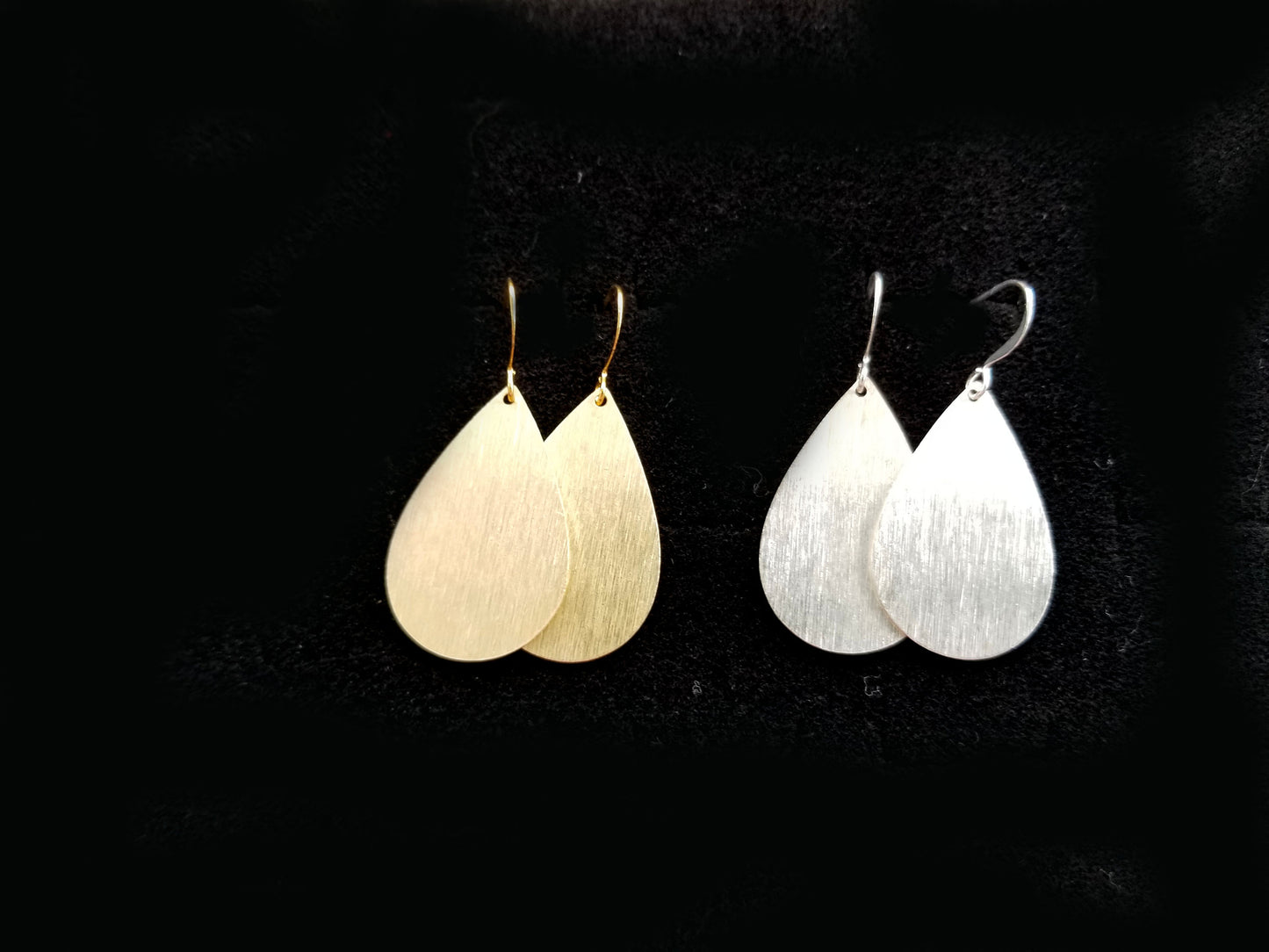 Brushed silver or gold teardrop earrings, brushed silver or gold light-weight earrings