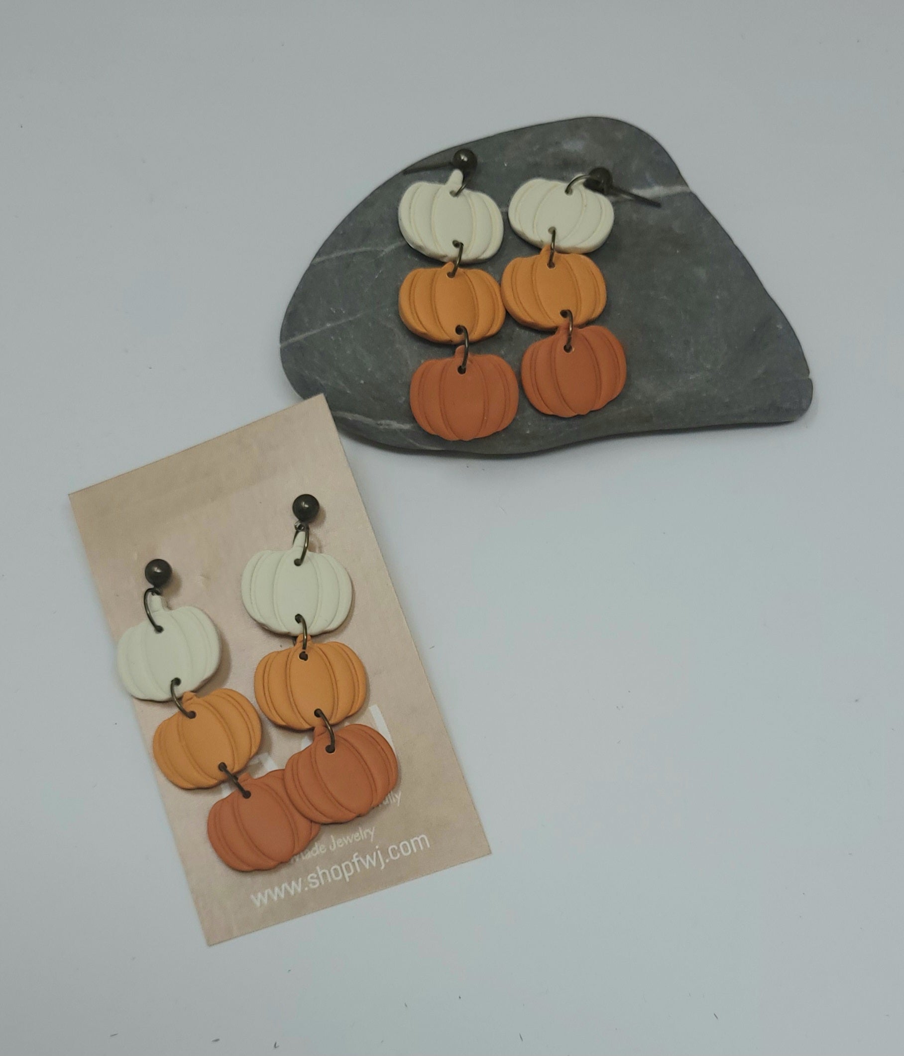 Clay pumpkin earrings--ombre dangles