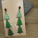Triple Christmas tree dangle earrings, ombre clay tree earrings
