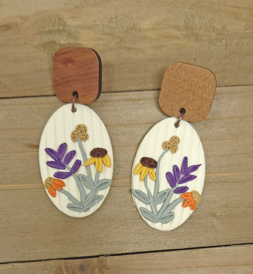 Fall floral earrings/ clay earrings