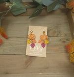 Polymer clay pumpkin earrings with fall leaf dangles