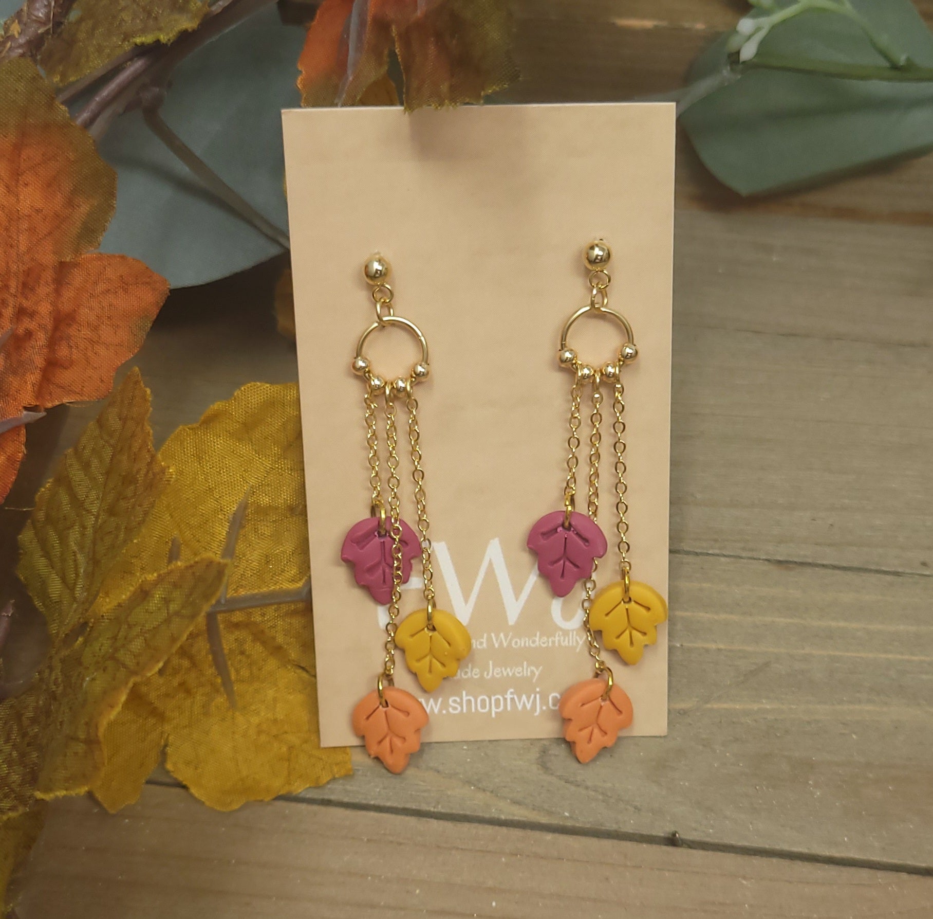 Cascading clay leaves earrings for fall