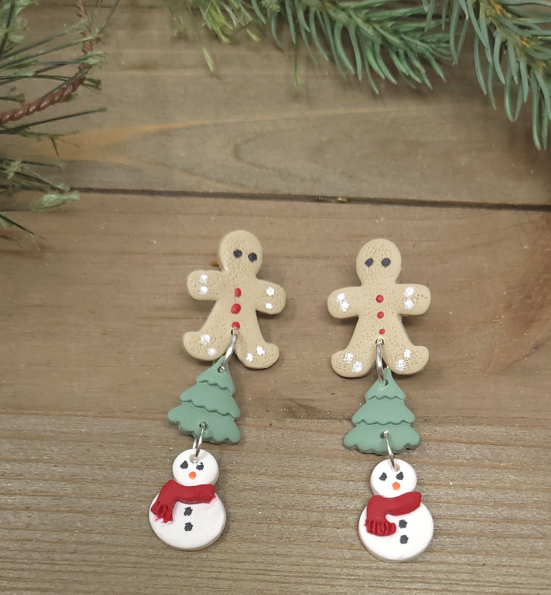 Dangle Christmas Earrings--Gingerbread man, Christmas Tree and Snowman