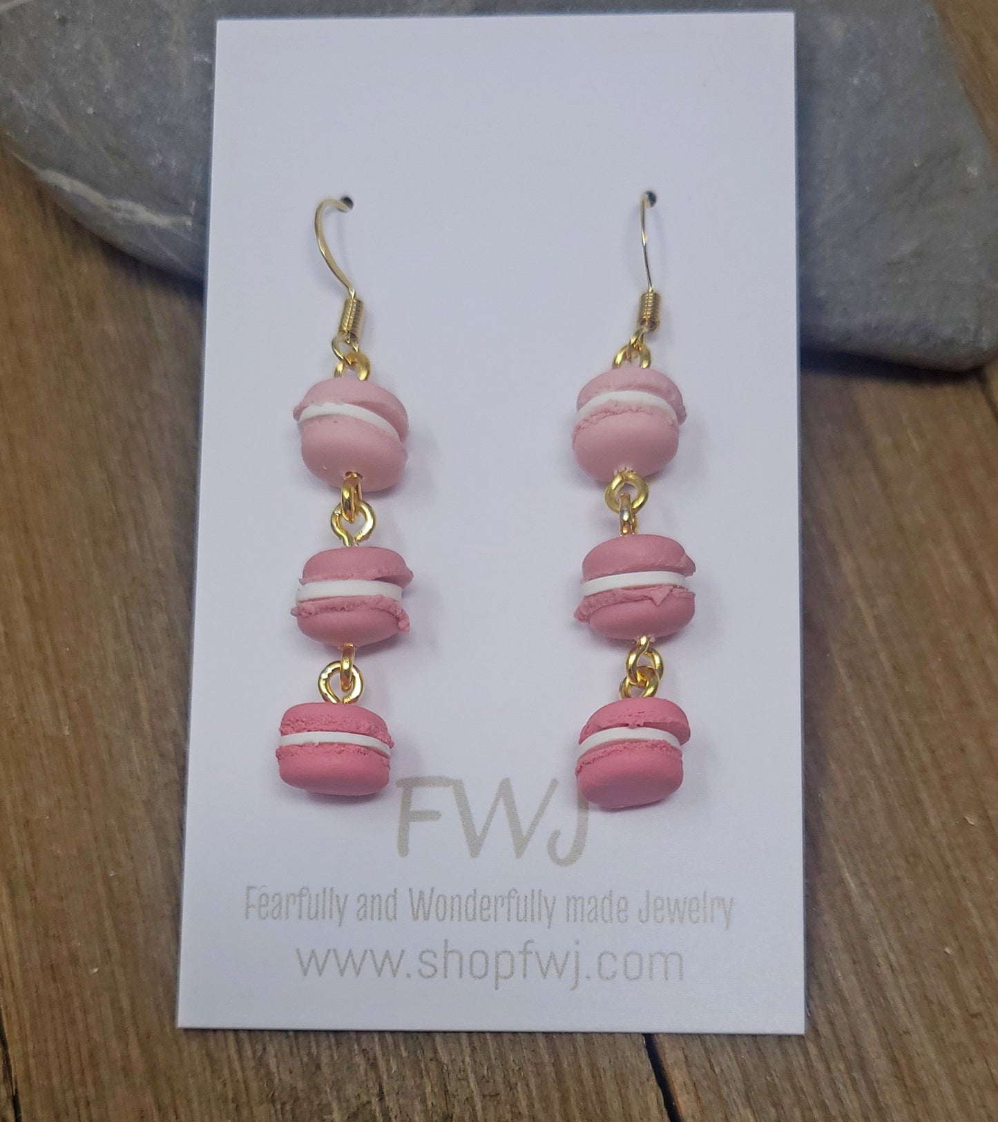 Polymer clay macaron earrings, pink macaron earrings