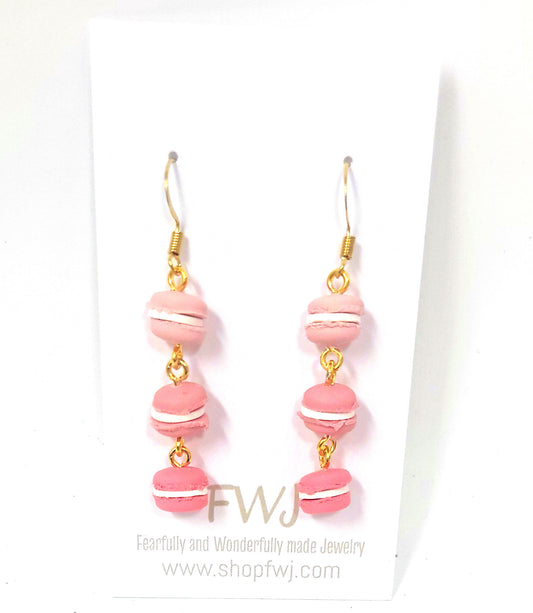 Polymer clay macaron earrings, pink macaron earrings