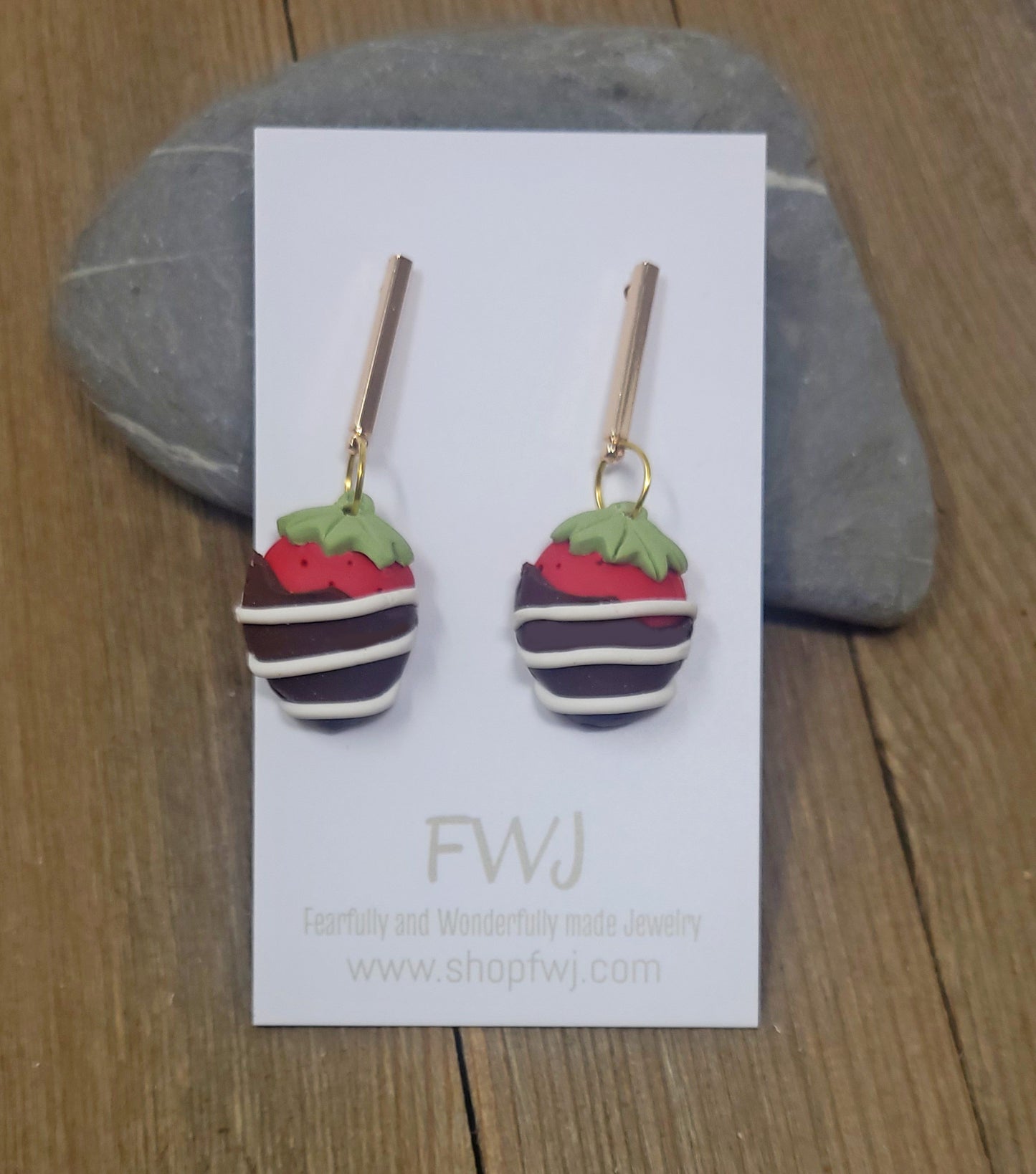 Valentine's Day Strawberry Earrings, Clay chocolate covered strawberry earrings, polymer clay valentine's earrings