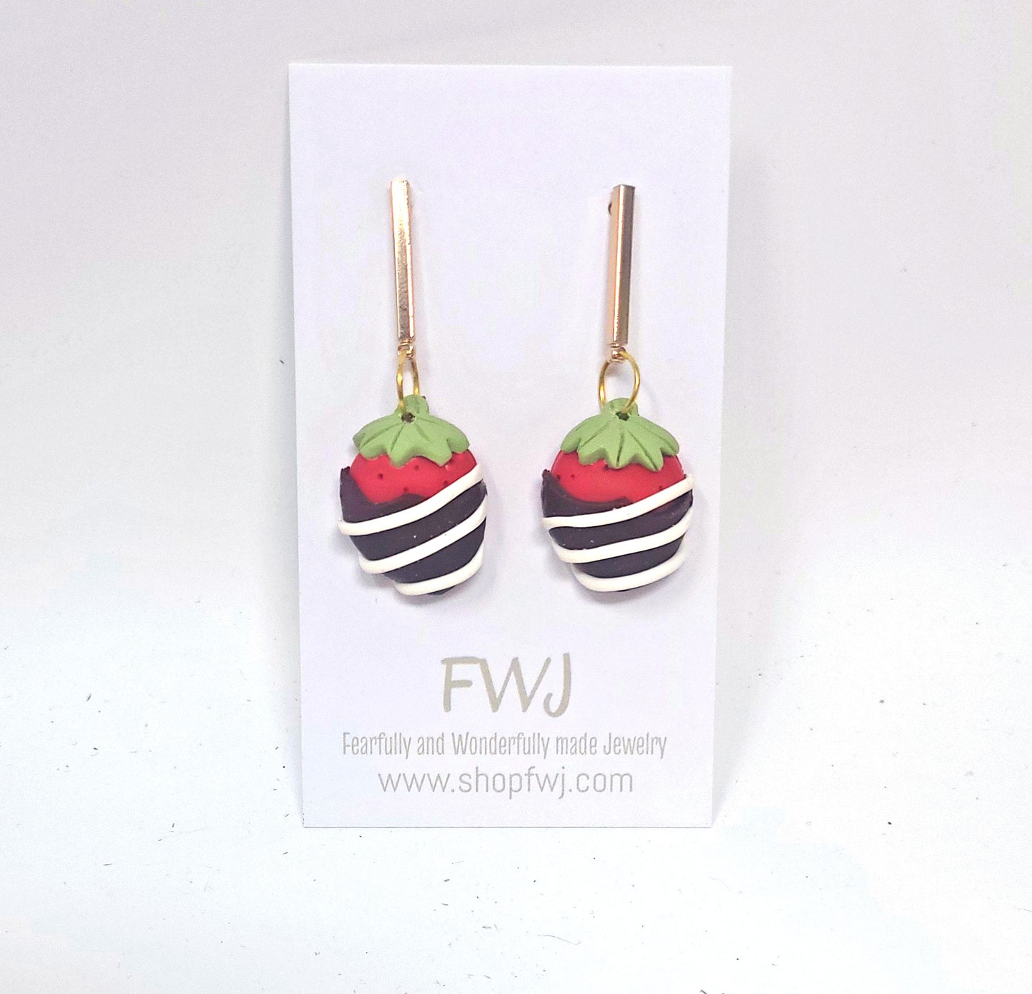 Valentine's Day Strawberry Earrings, Clay chocolate covered strawberry earrings, polymer clay valentine's earrings