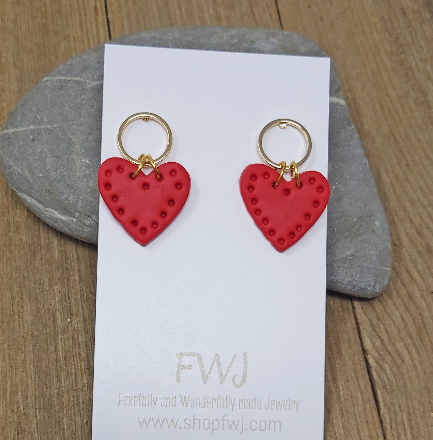 Valentine's Day heart earrings, red heart earrings with open circle posts