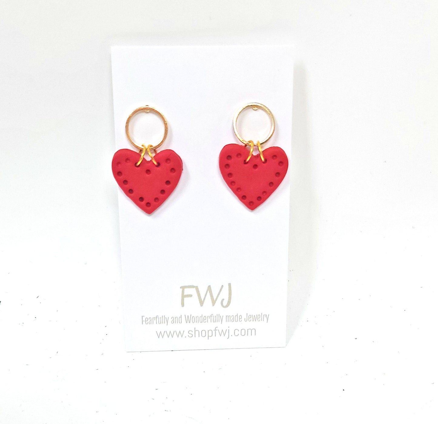 Valentine's Day heart earrings, red heart earrings with open circle posts