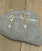 Rustic hammered gold star earrings