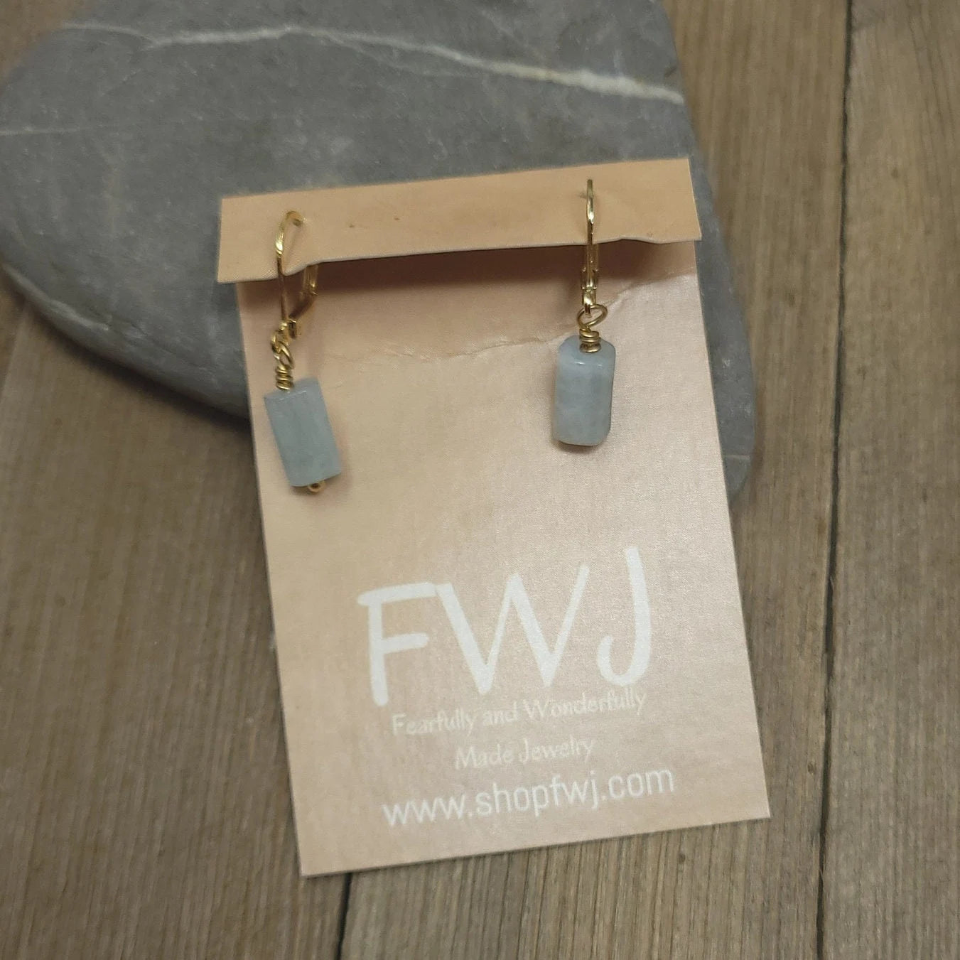 Aquamarine column earrings with gold or silver plated lever back wires