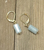 Aquamarine column earrings with gold or silver plated lever back wires