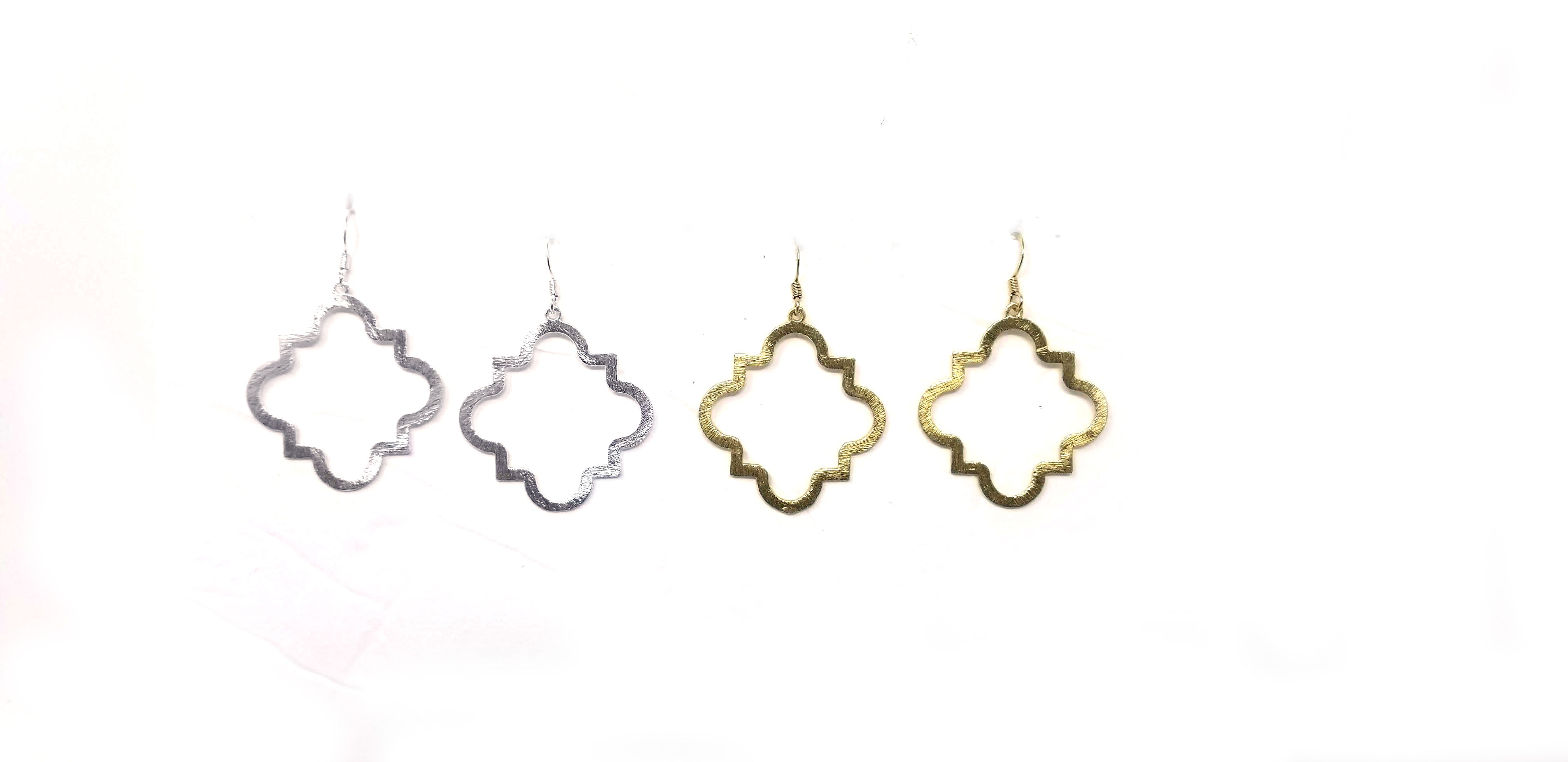 Brushed gold or silver quatrefoil earrings