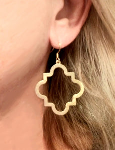 Brushed gold or silver quatrefoil earrings