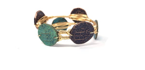Coin bangle in green patina, bronze or silver