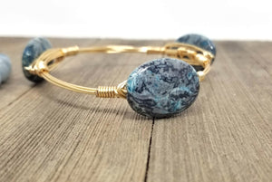White cross bracelet,  blue jasper bangle,  aquamarine bangle set of 3