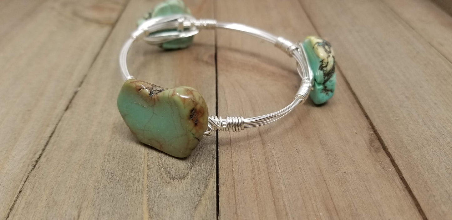 Abalone shell bangle, turquoise howlite, and pearl bracelet set of 3  bracelets