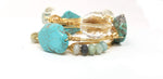 Turquoise slab bangle, amazonite cluster bracelet, crystal bangle set of 3 bangles