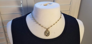 Labradorite beaded rosary chain short necklace with coin pendant