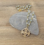Labradorite beaded rosary chain short necklace with sacred heart pendant