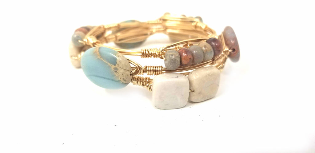 Aqua terra jasper bangle, feldspar bangle set of 3 bracelets