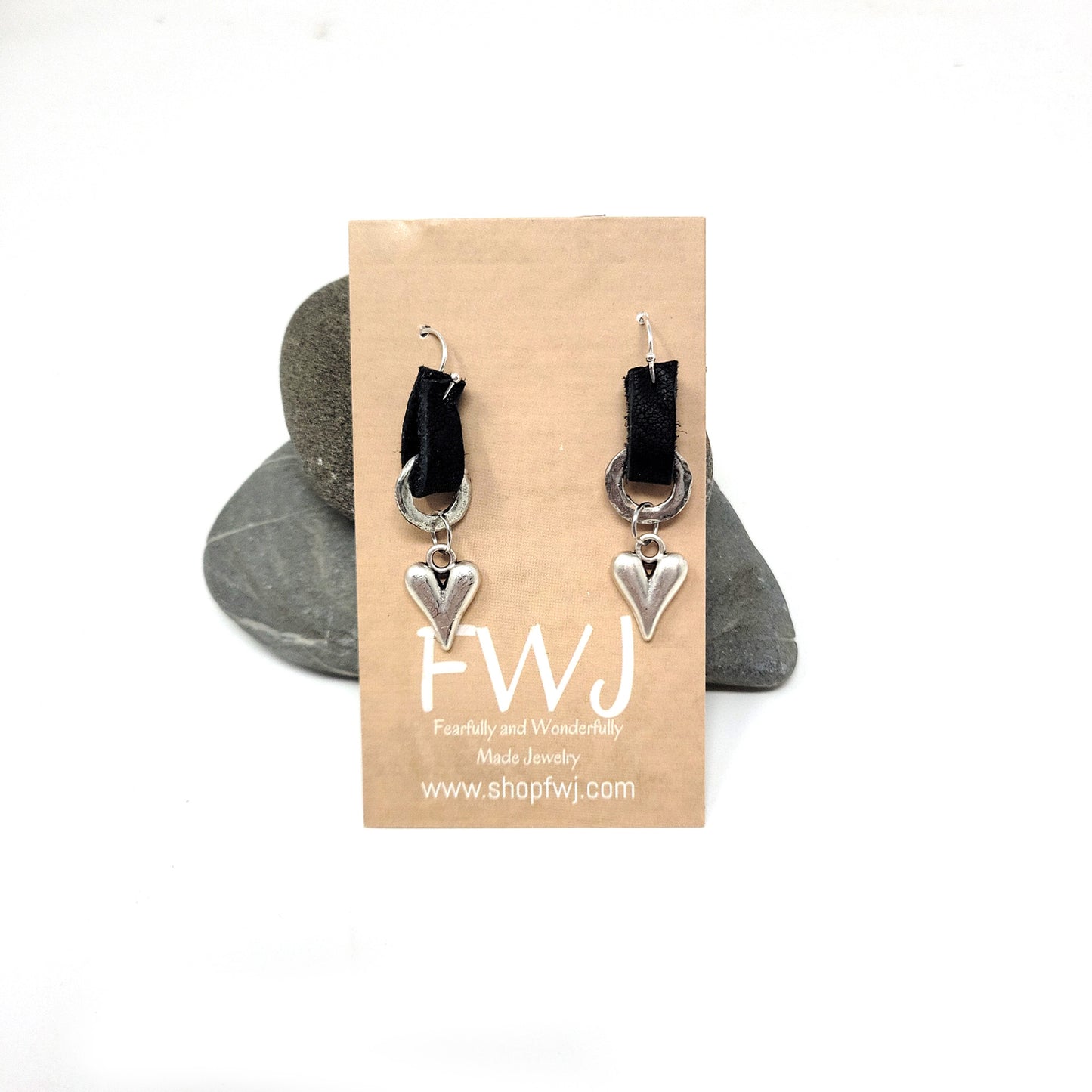 Leather and silver heart earring