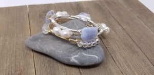 Blue lace agate, keshi pearl, and crystal cluster set of 3 bracelets