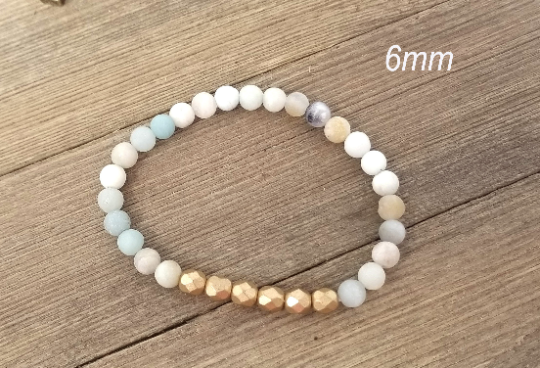 Frosted Amazonite and gold stacking bracelets, set of 4