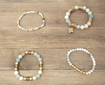 Frosted Amazonite and gold stacking bracelets, set of 4