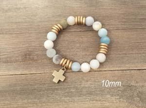 Frosted Amazonite and gold stacking bracelets, set of 4