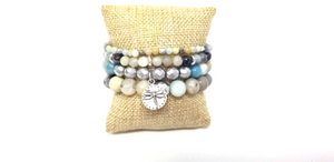 Amazonite and silver stacking bracelets, set of 4