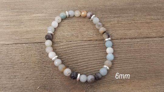 Amazonite and silver stacking bracelets, set of 4