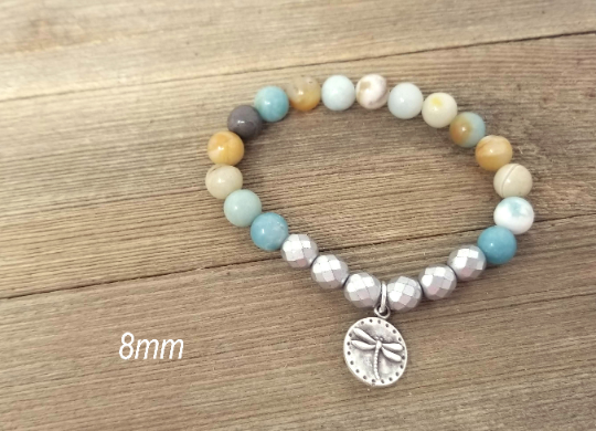 Amazonite and silver stacking bracelets, set of 4