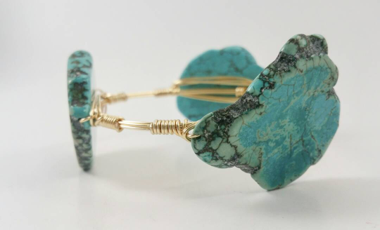 Turquoise slab bangle, amazonite cluster bracelet, crystal bangle set of 3 bangles