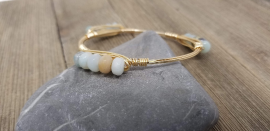 Amazonite bangle, amazonite cluster bangle, White howlite bangle set