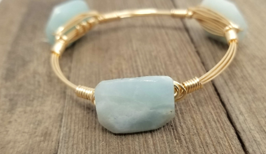 Amazonite bangle, amazonite cluster bangle, White howlite bangle set