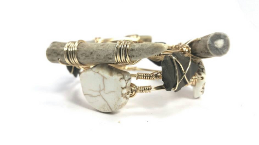 Arrowheads, antlers, and white howlite set of 3 bangle bracelets