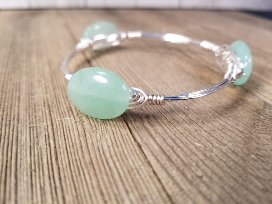 Amazonite cluster bangle, green aventurine bangle and pearl cluster bangle set