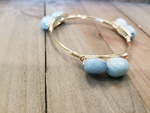 Aquamarine bangle, pearl bangle  and crystal bangle set of 3 bangle bracelets