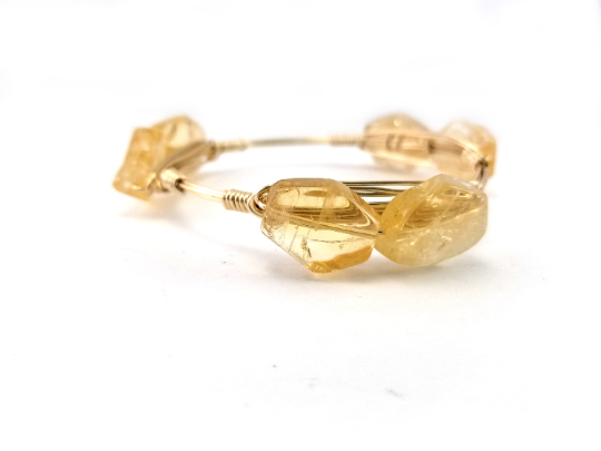 Citrine bangle, mini pearl bracelet, clear crystal oval bangle set