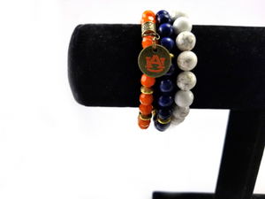 Auburn beaded bracelet set of 3 stretch bracelets, Auburn bracelets, Auburn game day jewelry, AU Tigers bracelets, AU orange and blue
