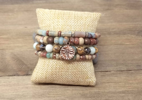 Aqua terra jasper stacking bracelets, set of 4 gemstone bracelets