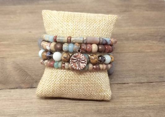 Aqua terra jasper stacking bracelets, set of 4 gemstone bracelets