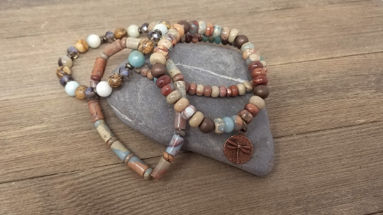 Aqua terra jasper stacking bracelets, set of 4 gemstone bracelets