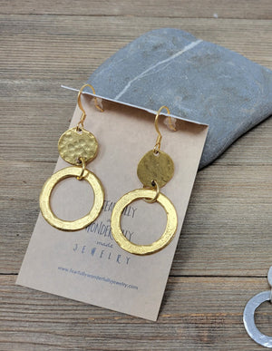 Hammered rustic hoops in gold or silver in 4 sizes/light-weight pewter